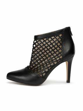 Antonio Melani Mena Black Leather Lattice Cutout Ankle Booties